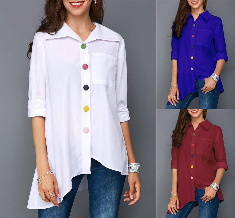 Chemise blanche oversize boutons colores – Femme
