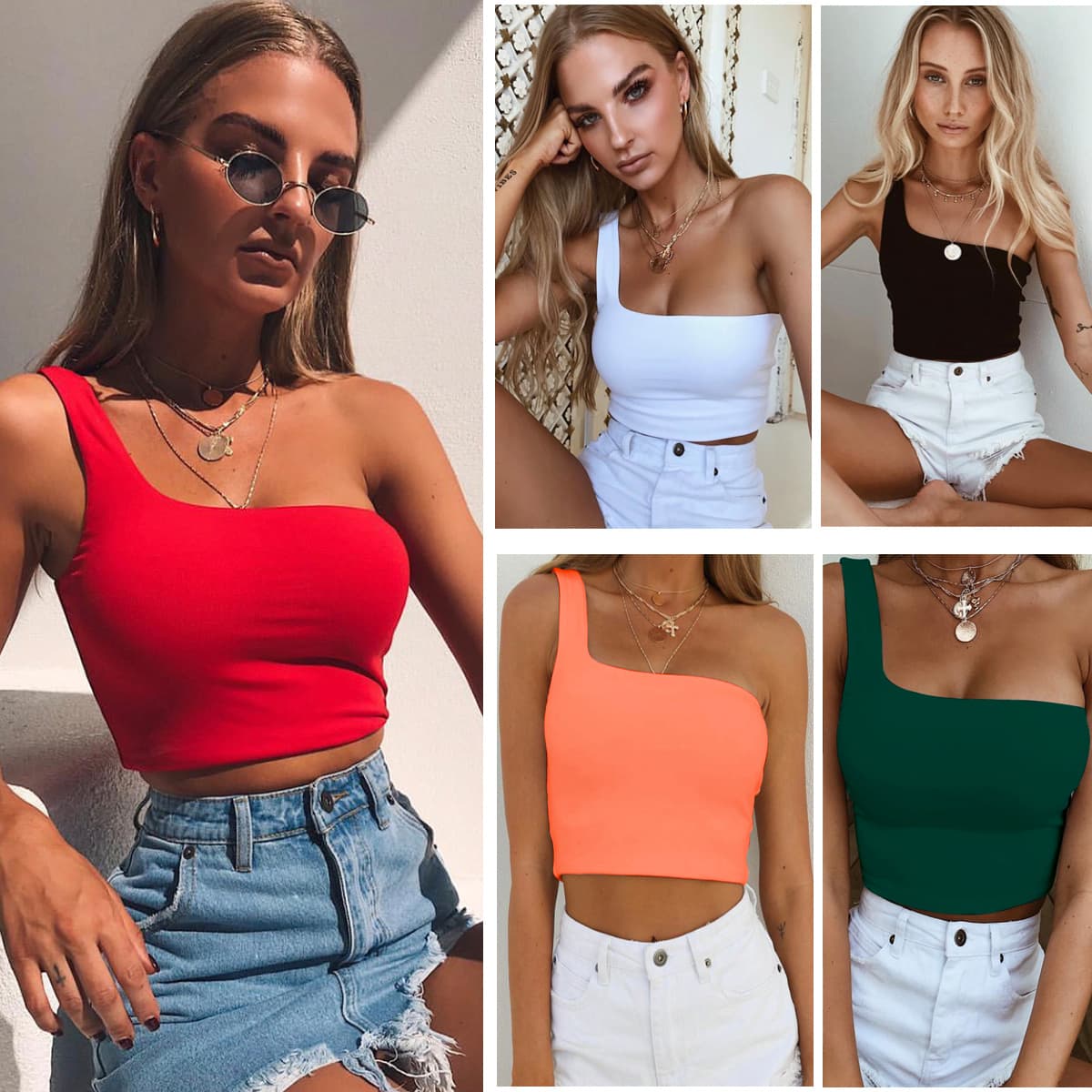 Crop top asymetrique une epaule – Femme