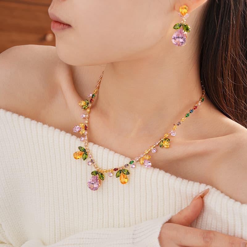 Collier et Boucles d’Oreilles Zircon Coloré Tendance Petit Prix