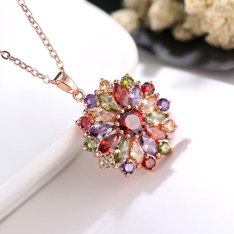 Ensemble tendance or rose zircon: boucles d’oreilles, collier et bague