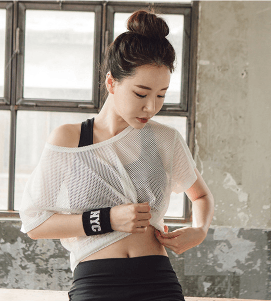 Haut de yoga court tendance mesh respirant femme — blanc