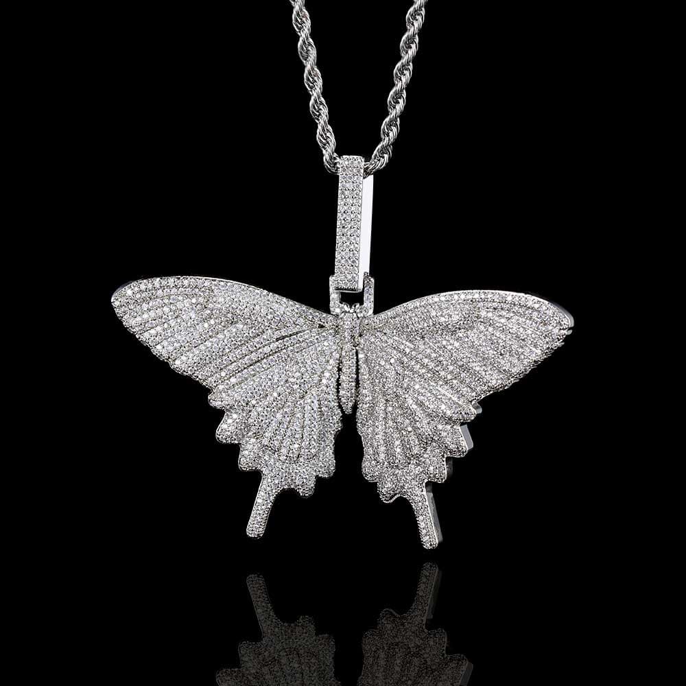Collier tendance pendentif papillon grand format style hip-hop plaqué or — platine