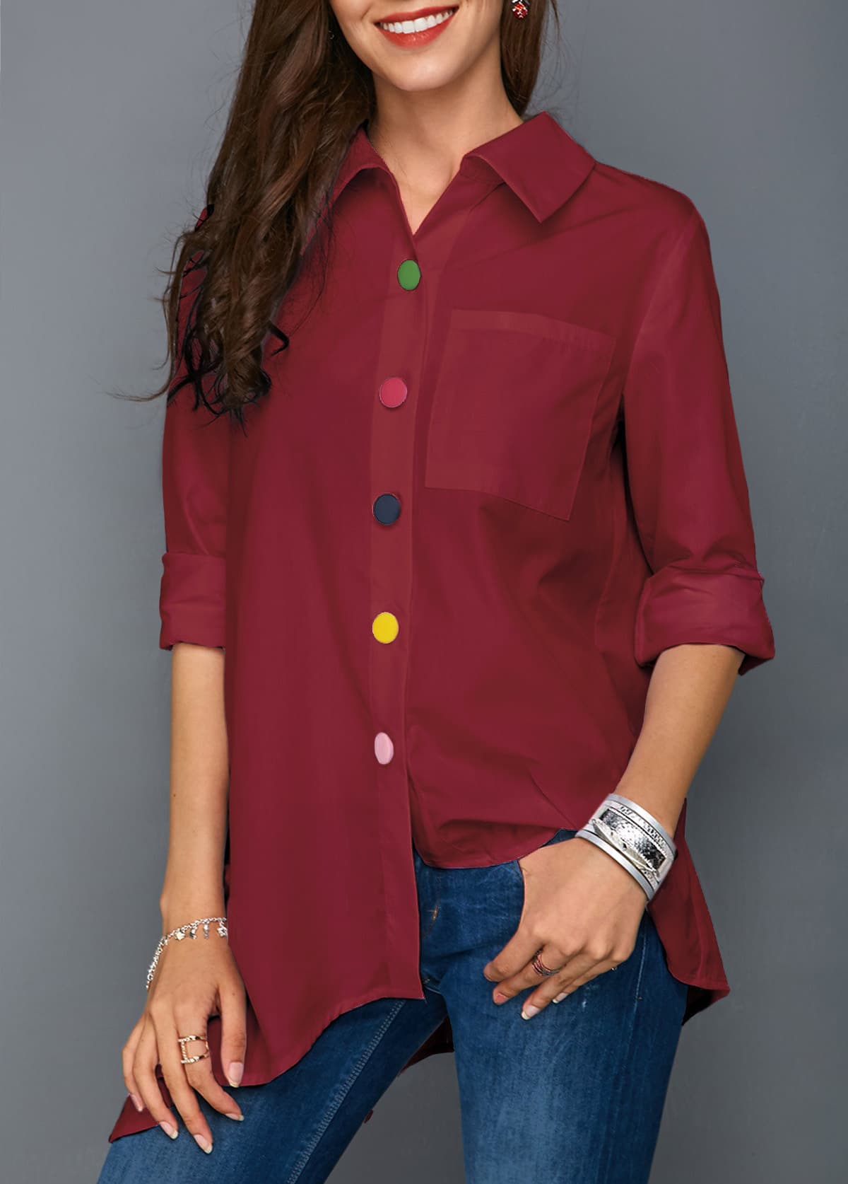 Chemise blanche oversize boutons colores – Femme — rouge