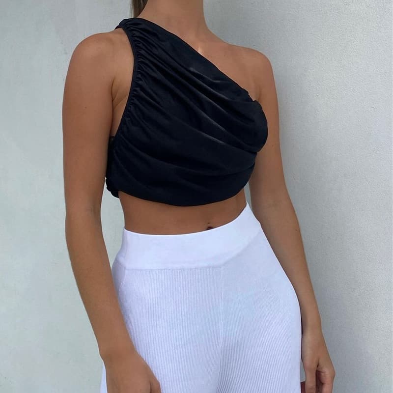 Crop top asymetrique une epaule – Femme — noir