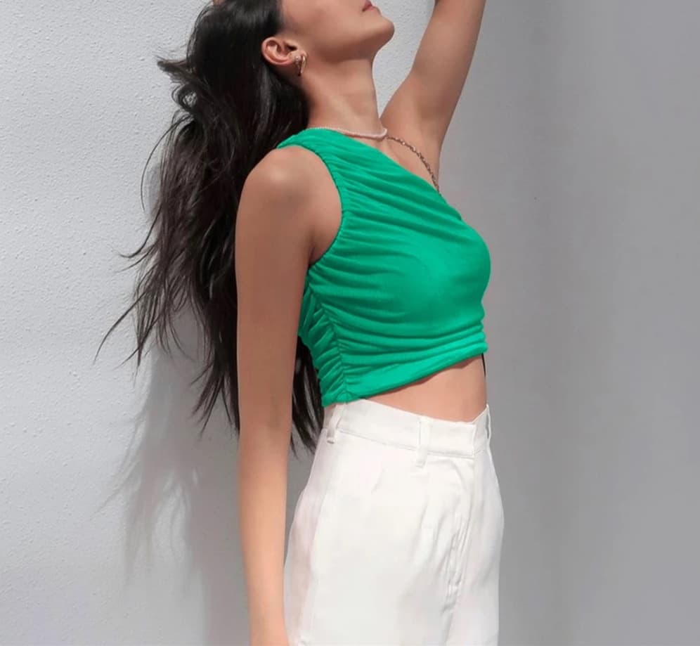 Crop top asymetrique une epaule – Femme — vert