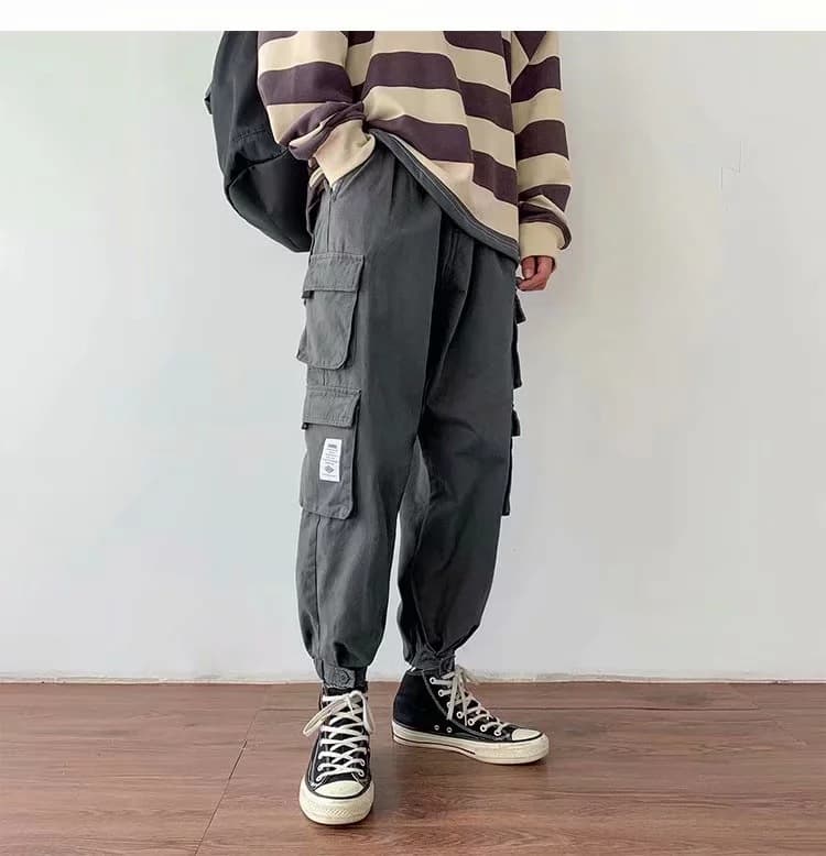 Pantalon décontracté à poches multiples tendance homme — gris