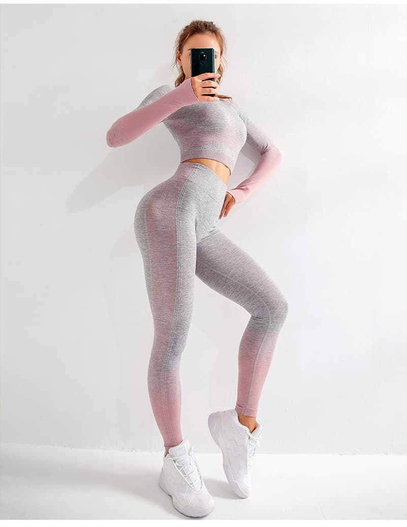 Ensemble Yoga Fitness LANTECH 2 Pièces Tendance Femme — rose
