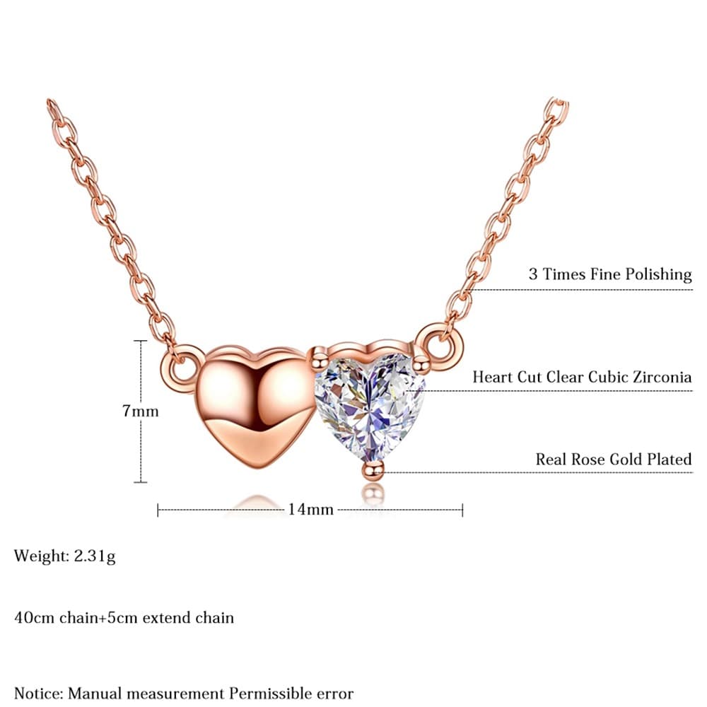 Collier tendance pour femme en or rose 18 carats avec pendentif cœur