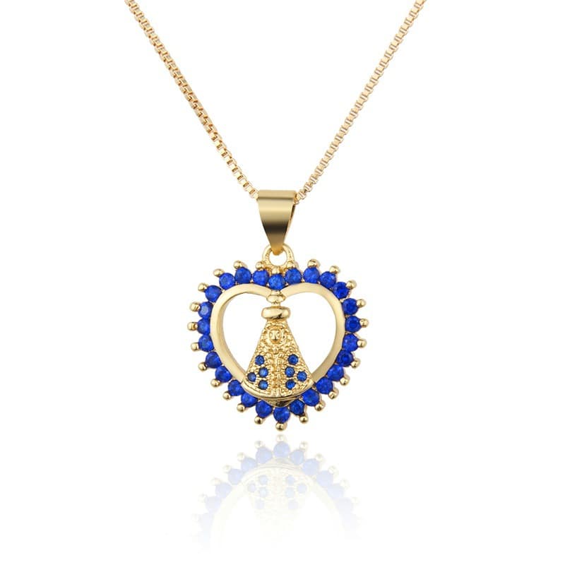 Collier tendance croix Madonna plaqué or 18K avec zircon