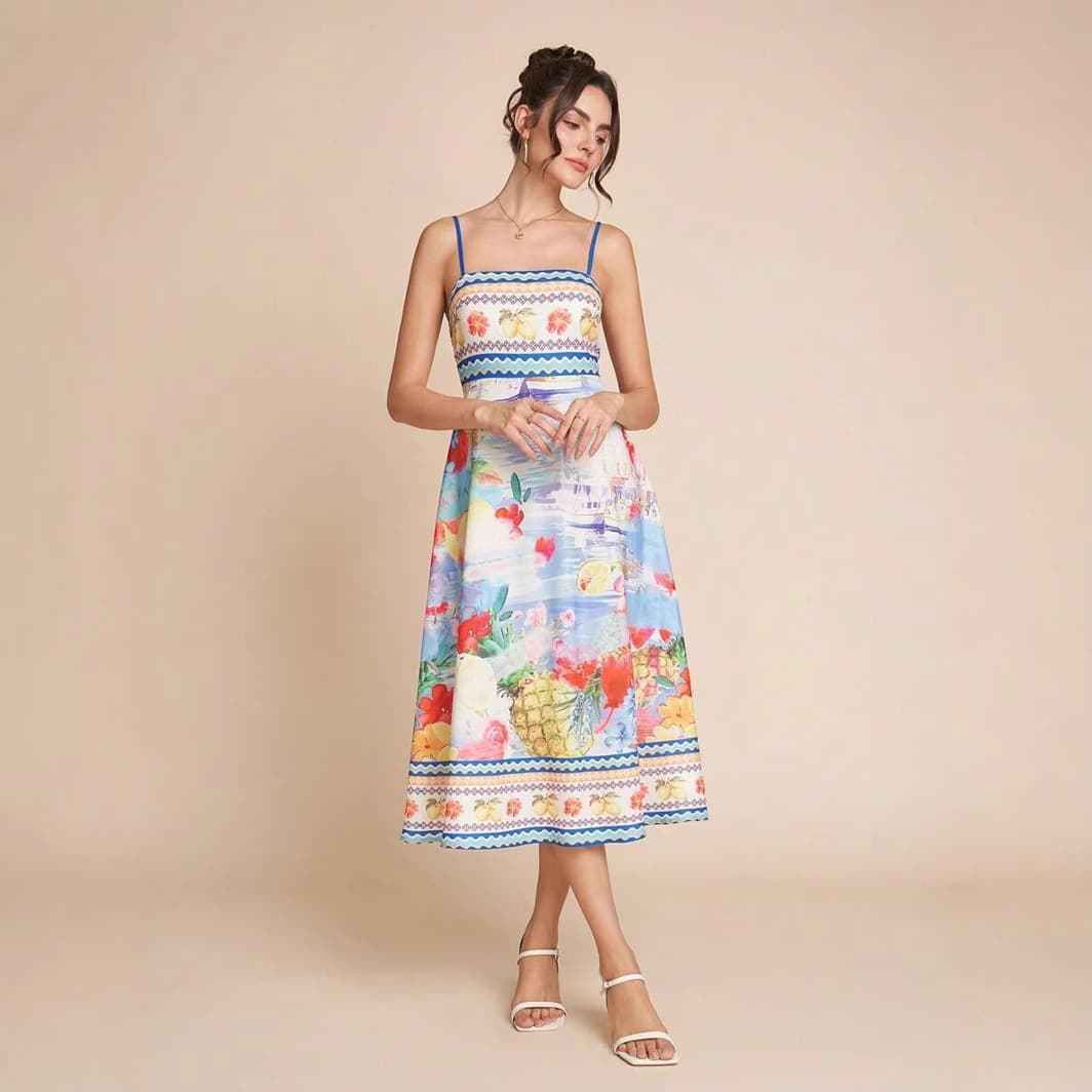 Robe imprimée fine bretelle tendance