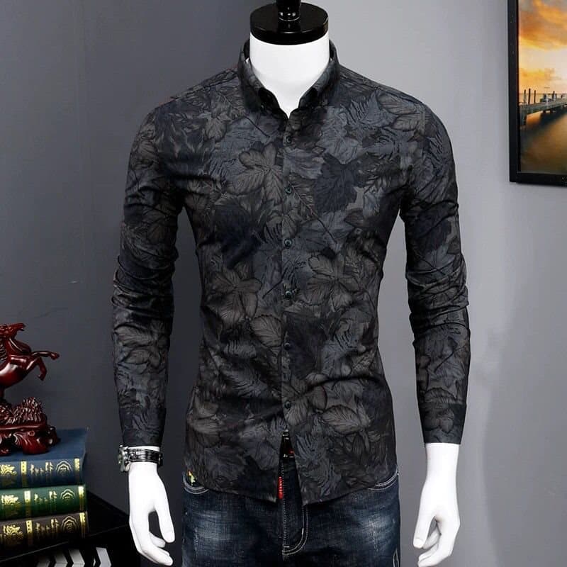 Chemise imprimée jeune décontractée tendance homme — noir