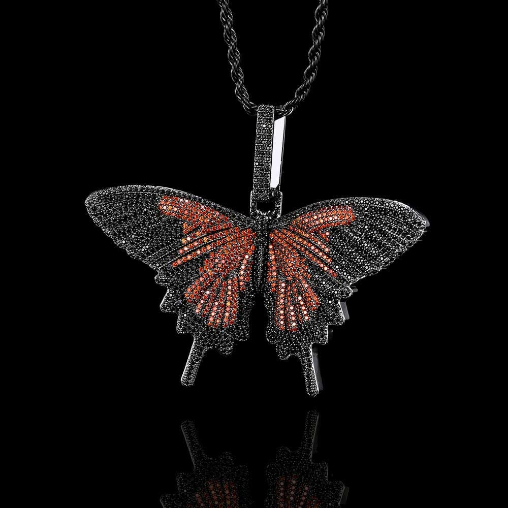 Collier tendance pendentif papillon grand format style hip-hop plaqué or — noir-rouge