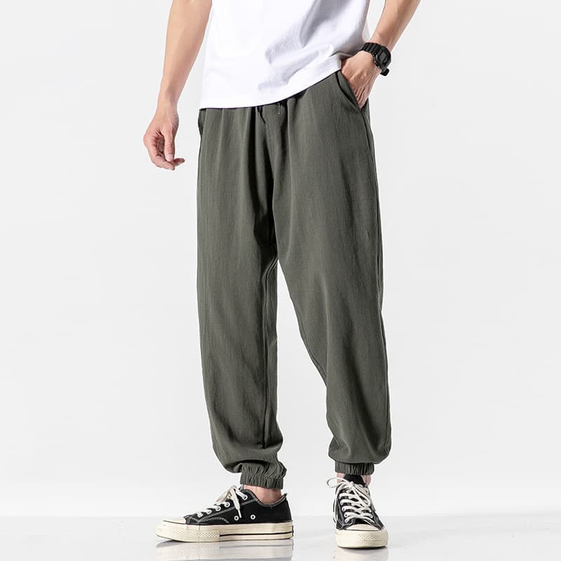 Pantalon court en lin tendance homme — vert