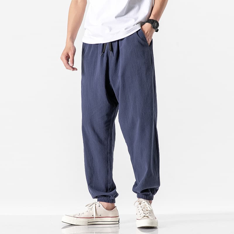 Pantalon court en lin tendance homme — bleu-marine