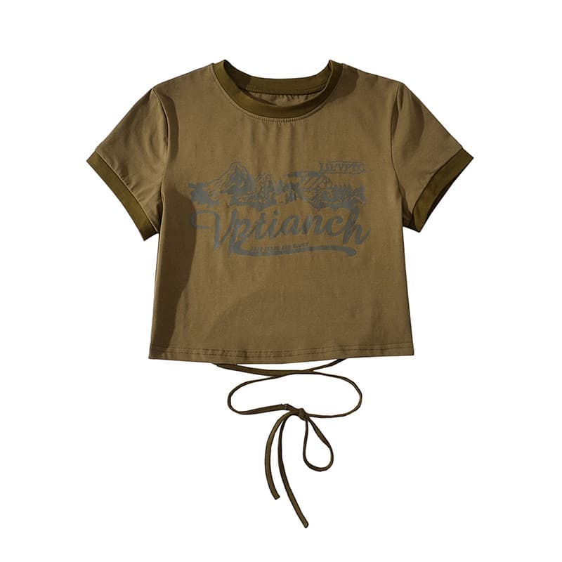 T-shirt court tendance contraste dos lacé femme — vert
