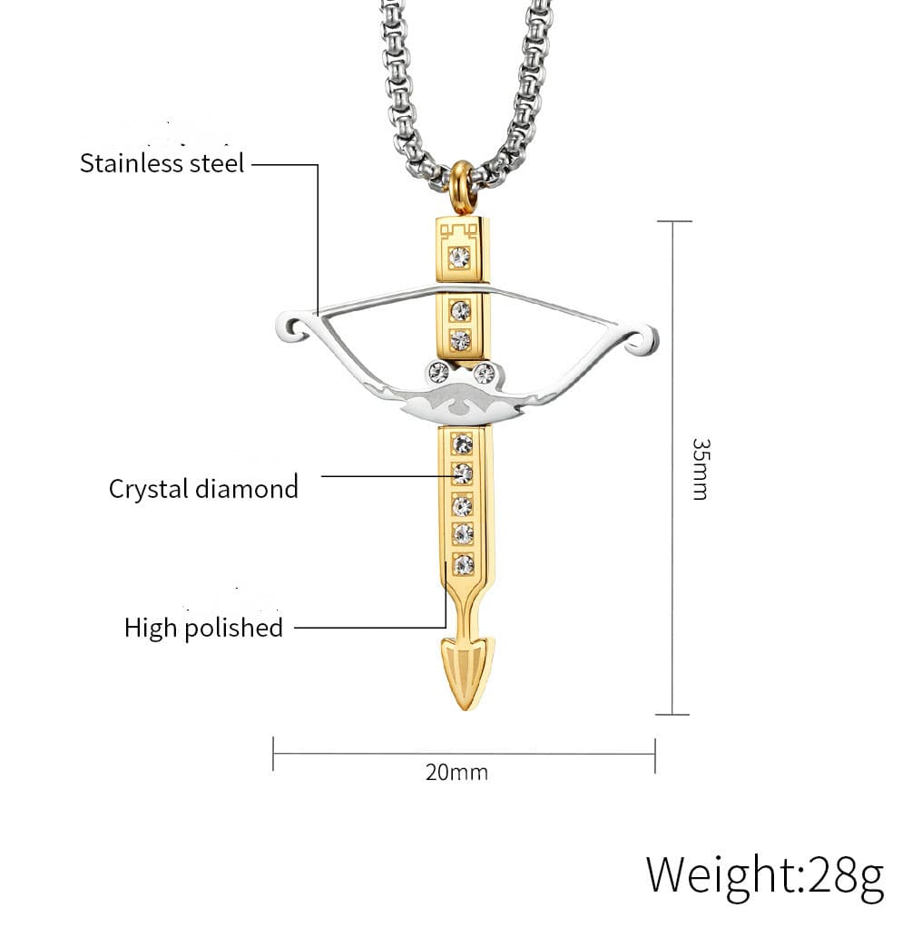 Collier tendance acier titane plaqué or 18K arc et flèche