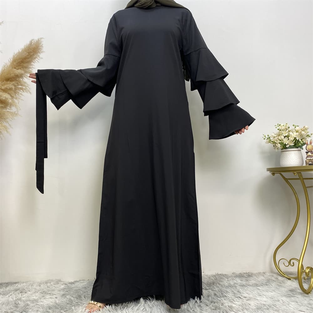 Robe longue manches longues col rond multicouche