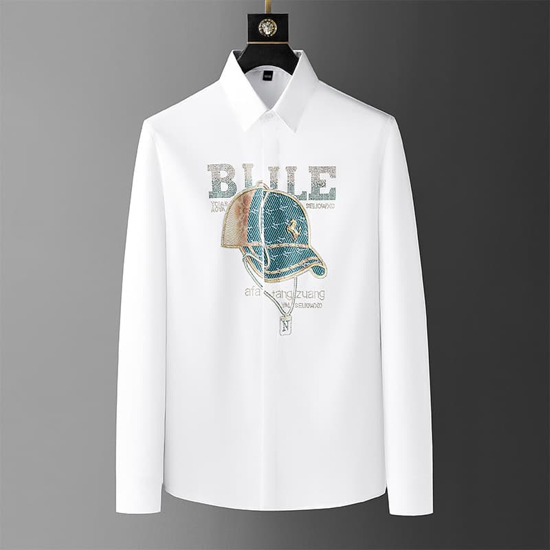 Chemise strass tendance européenne homme — blanc
