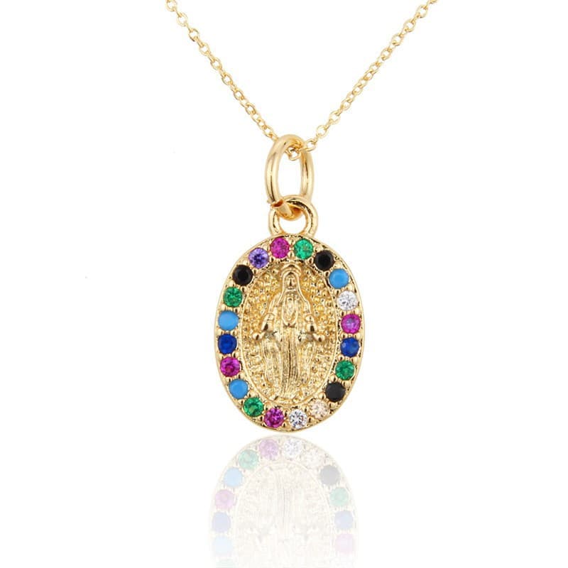 Collier tendance croix Madonna plaqué or 18K avec zircon