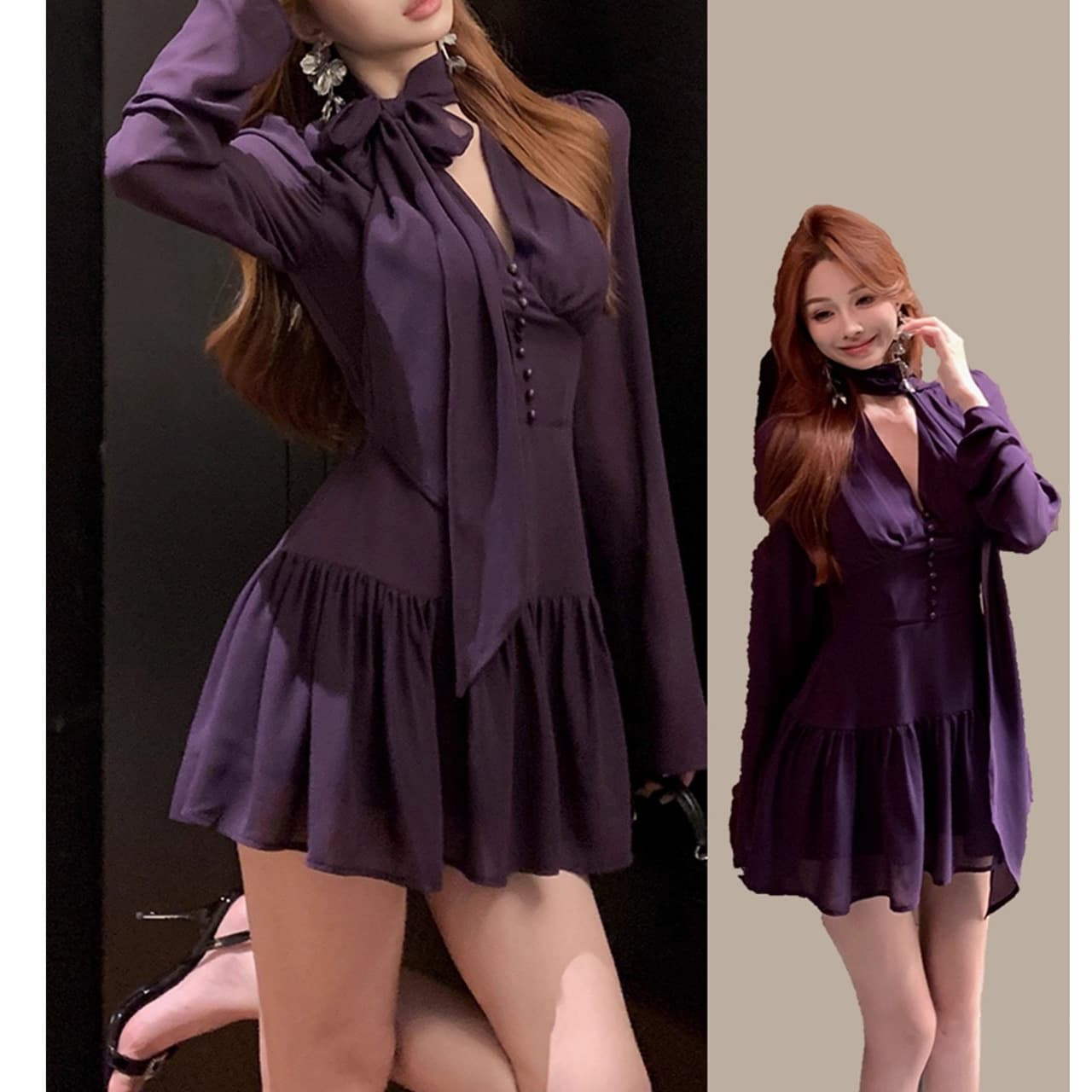 Robe dos nu violette tendance à taille cintrée