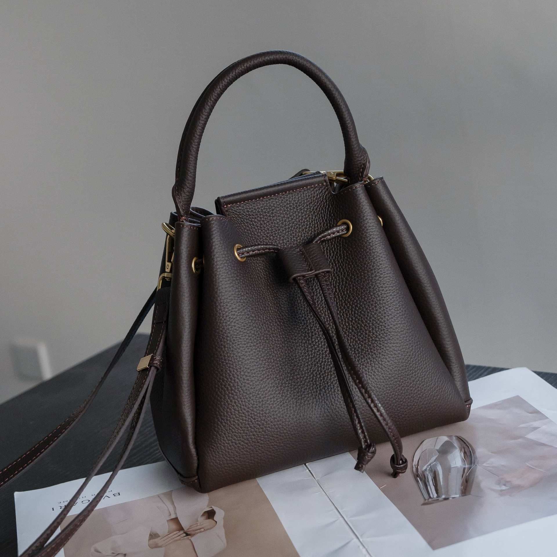 Sac Seau Cuir Beige Tendance — marron