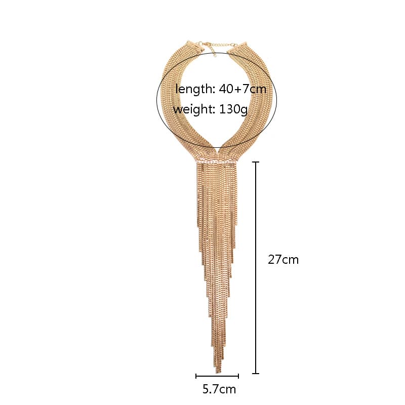 Collier tendance argenté à plusieurs rangs avec pompon doré