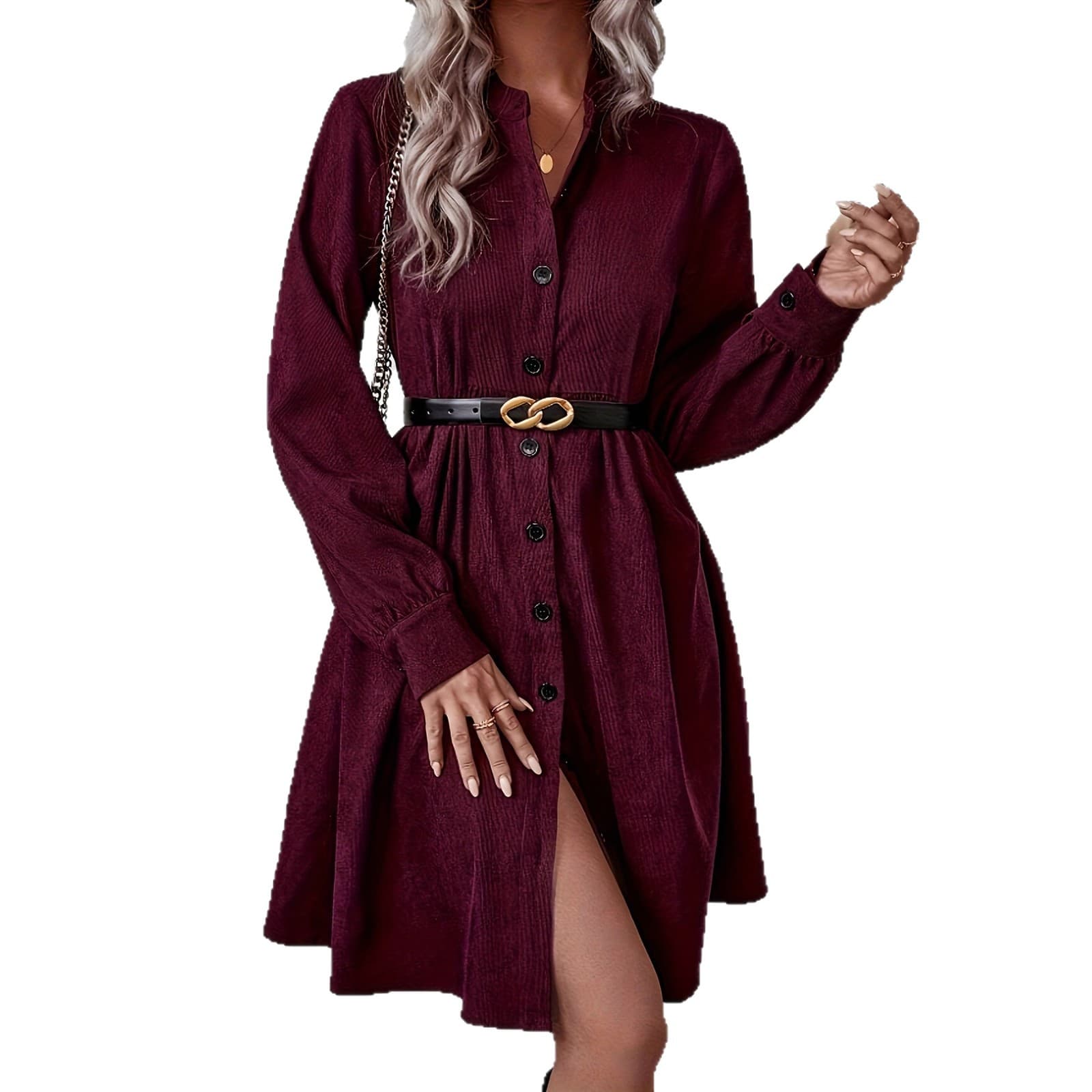 Robe midi tendance col revers boutonnée