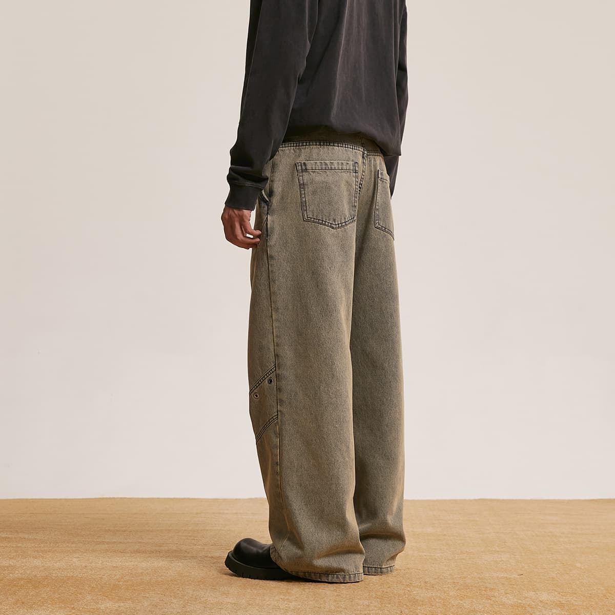 Jean baggy droit rétro délavé tendance femme