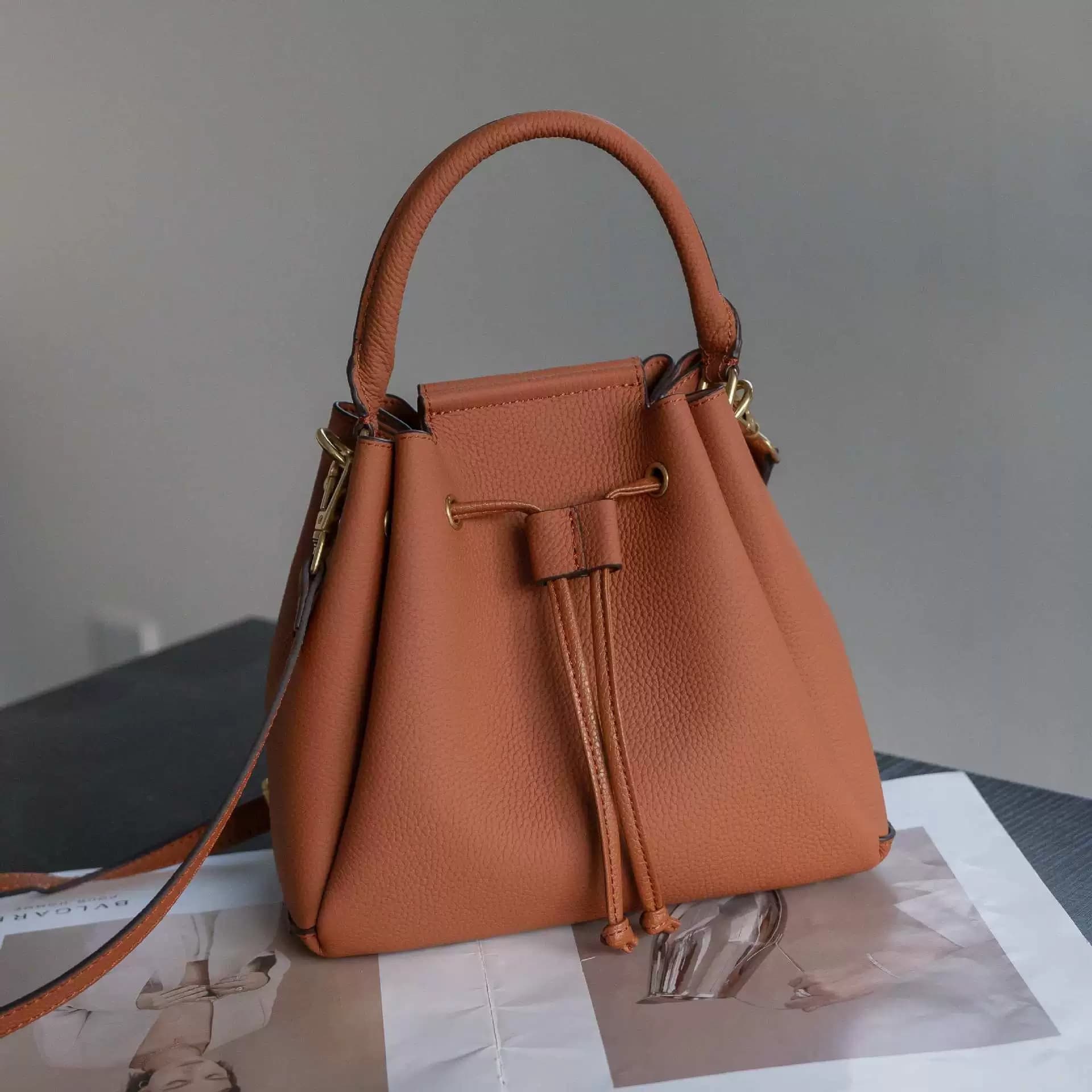 Sac Seau Cuir Beige Tendance — abricot