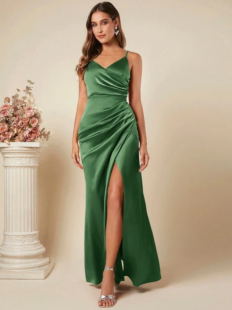 Robe Slip Satin — vert-fonce