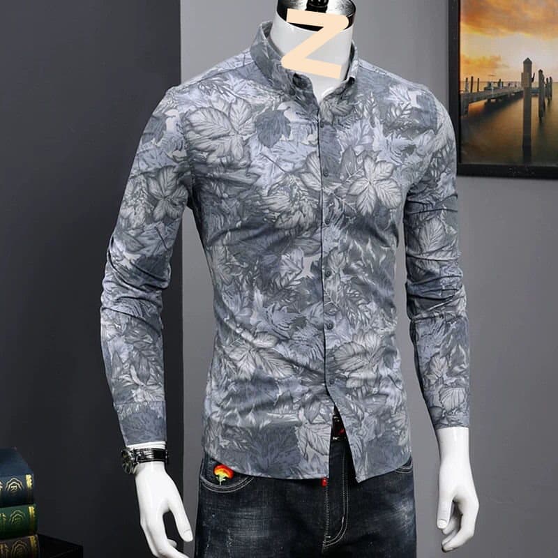 Chemise imprimée jeune décontractée tendance homme — gris-clair