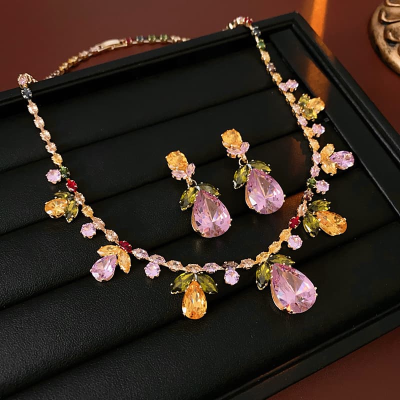 Collier et Boucles d’Oreilles Zircon Coloré Tendance Petit Prix