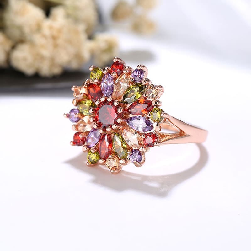 Ensemble tendance or rose zircon: boucles d’oreilles, collier et bague