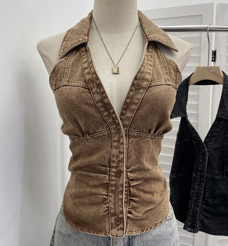 Gilet en Jean Sans Manches Femme — kaki