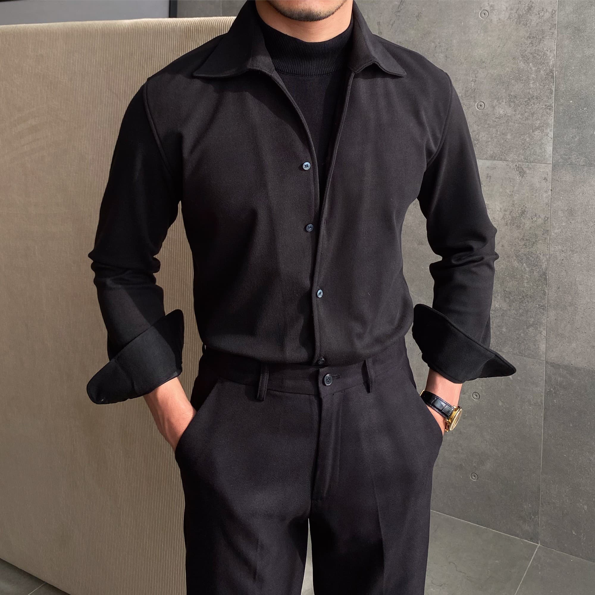 Chemise décontractée polyvalente tendance homme — noir