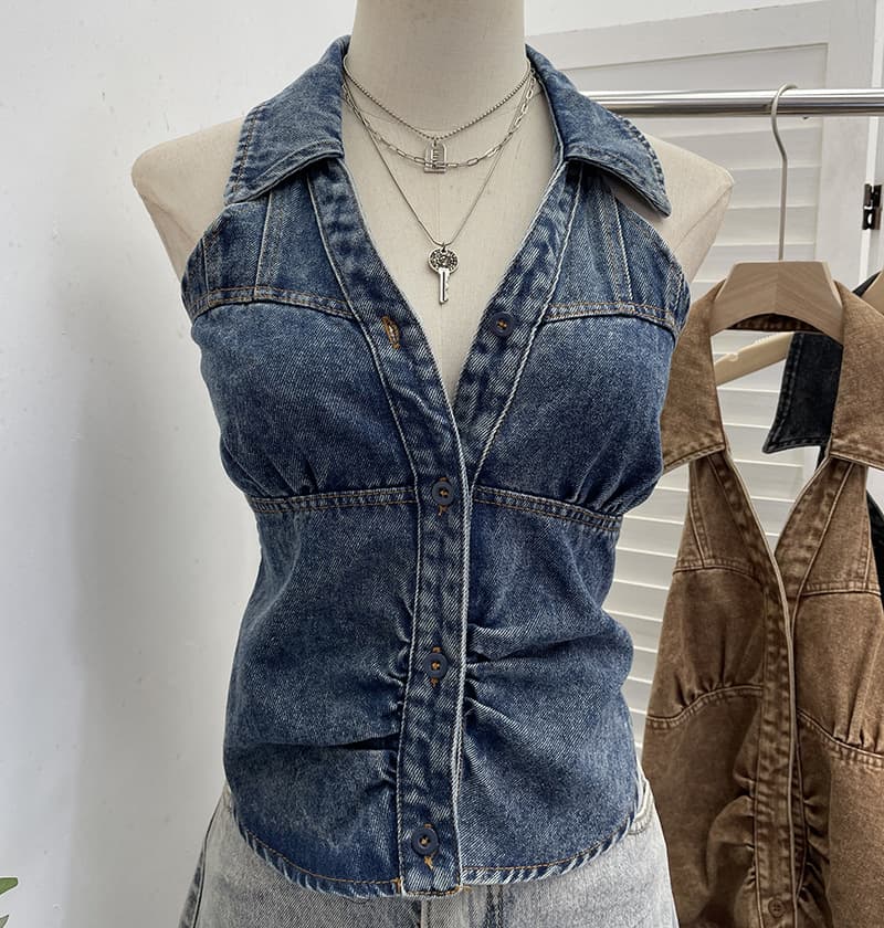 Gilet en Jean Sans Manches Femme — bleu