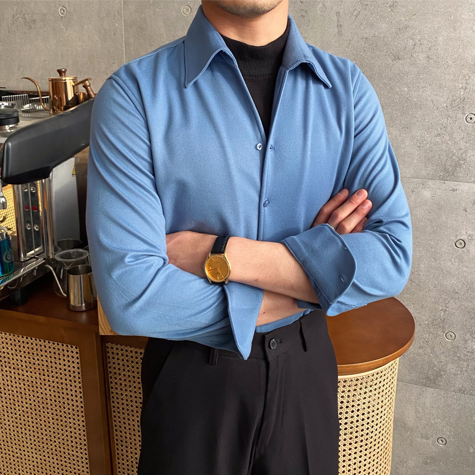 Chemise décontractée polyvalente tendance homme — bleu