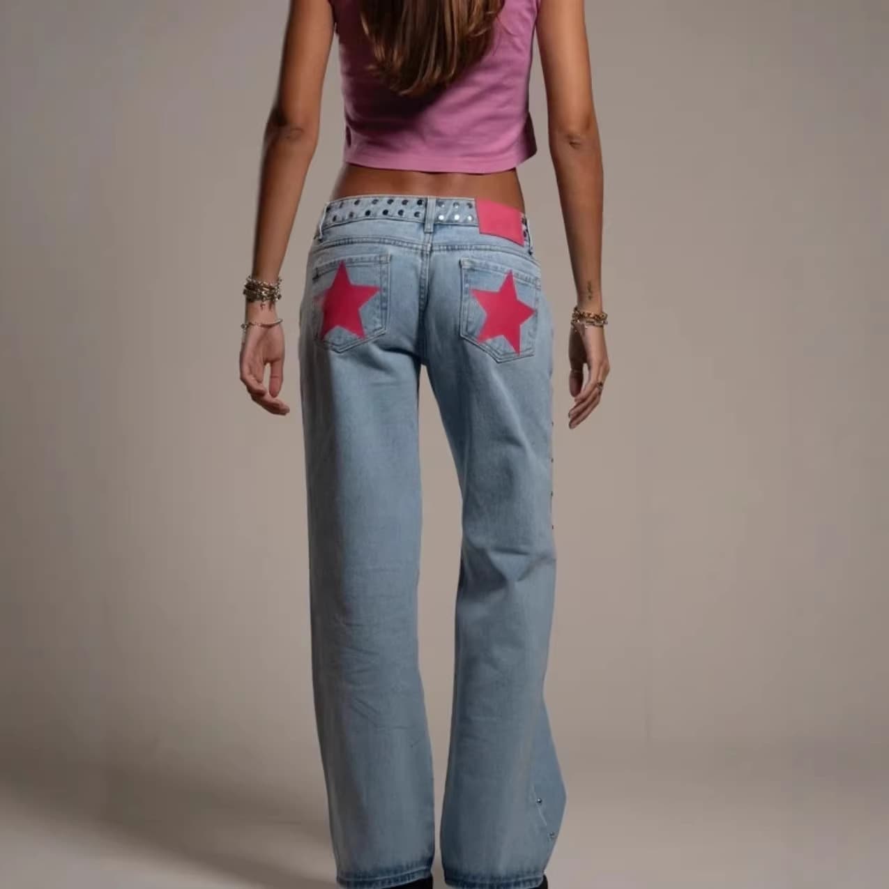 Jean droit ample étoile tendance femme