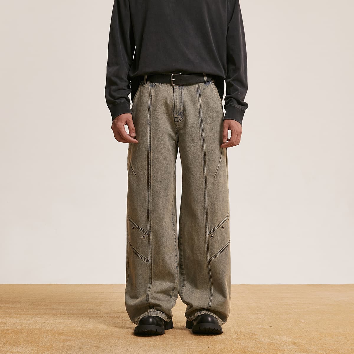 Jean baggy droit rétro délavé tendance femme