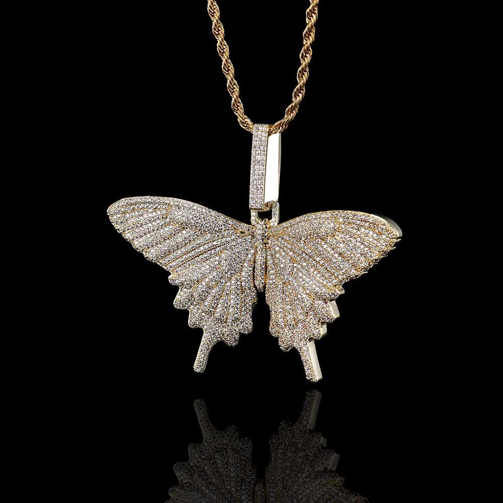 Collier tendance pendentif papillon grand format style hip-hop plaqué or