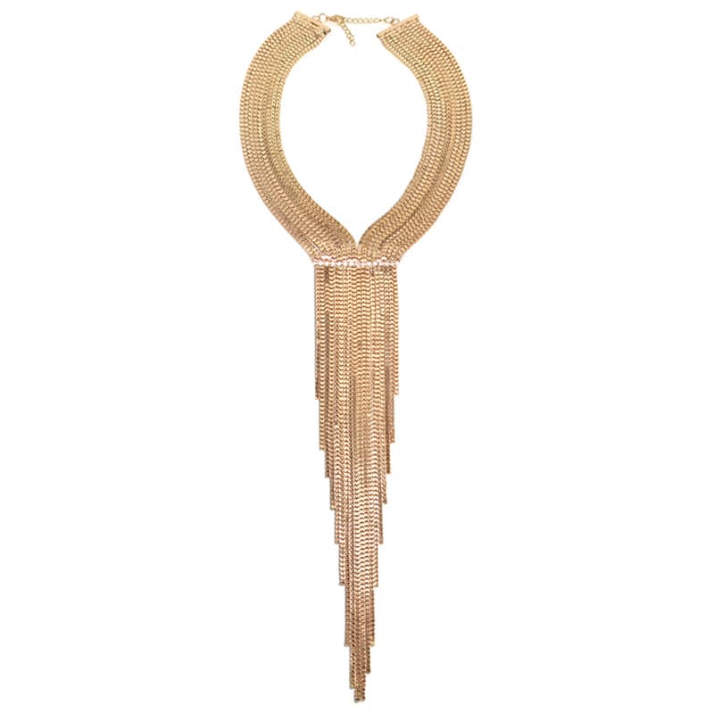 Collier tendance argenté à plusieurs rangs avec pompon doré — or