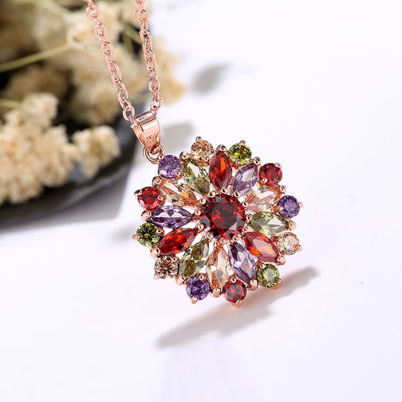 Ensemble tendance or rose zircon: boucles d’oreilles, collier et bague