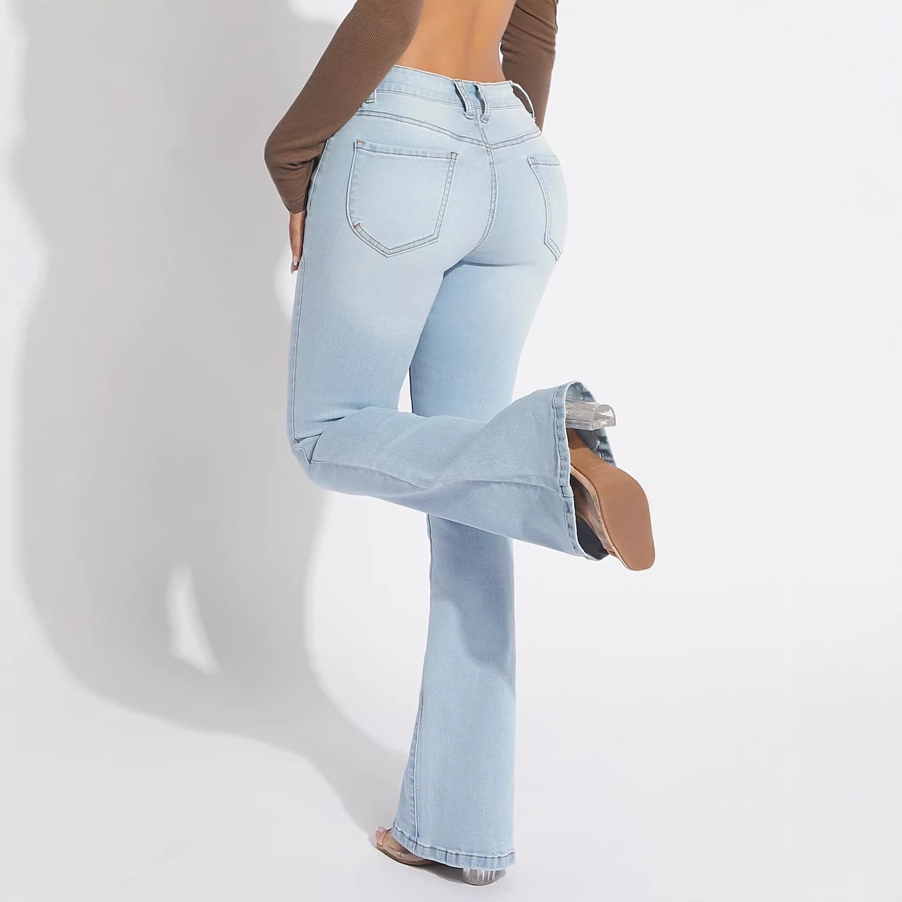 Jean évasé élastique rétro style européen tendance femme