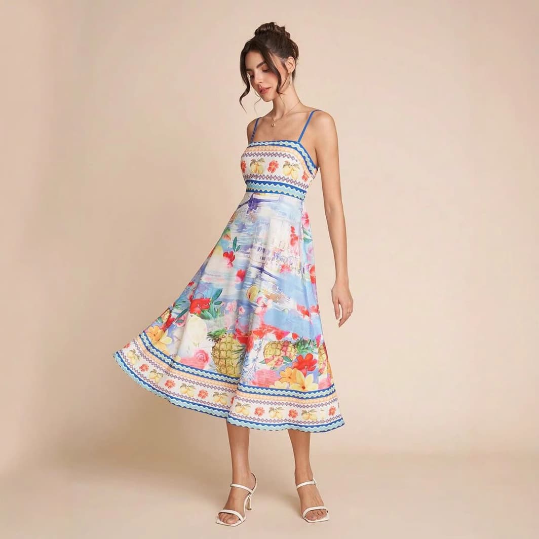 Robe imprimée fine bretelle tendance