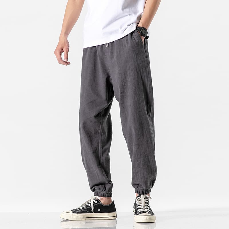 Pantalon court en lin tendance homme — gris