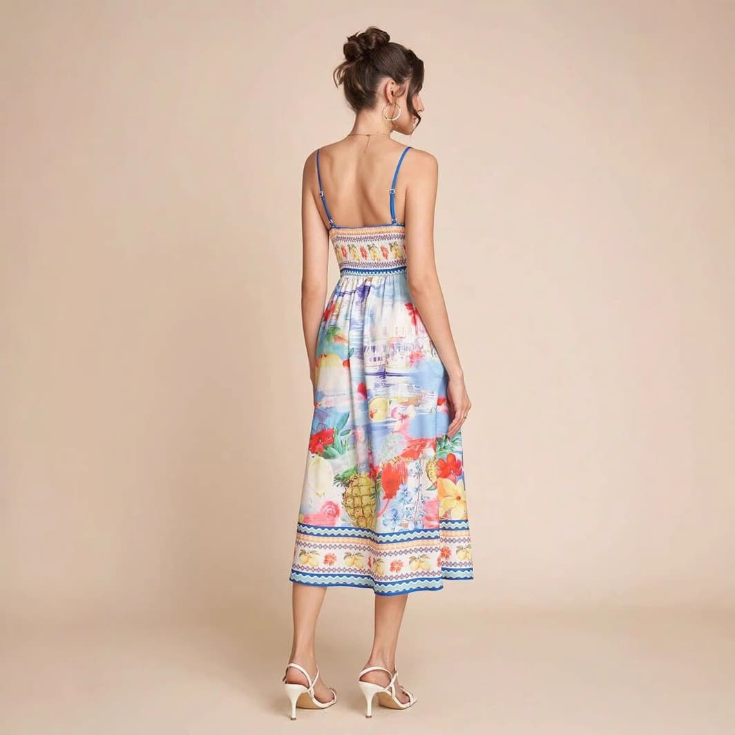 Robe imprimée fine bretelle tendance