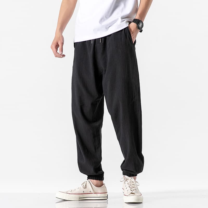 Pantalon court en lin tendance homme — noir
