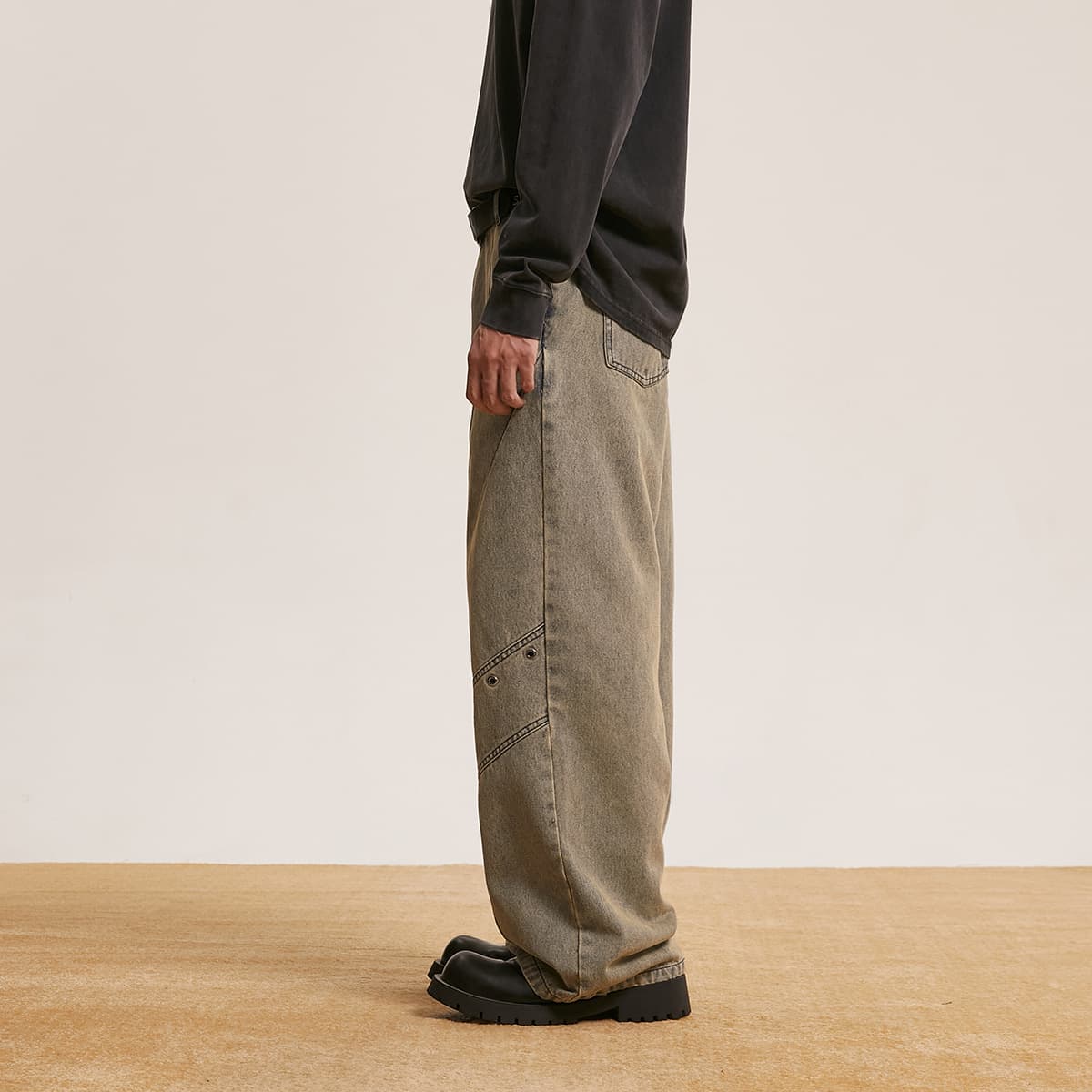 Jean baggy droit rétro délavé tendance femme