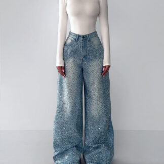 Irregular Rhinestone Jeans