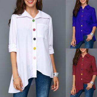 Chemise blanche oversize boutons colores - Femme